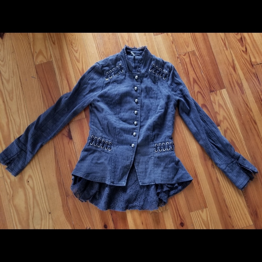 Free People Victorian Lace Up Jacket Navy Blue